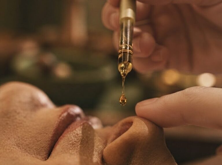 Medicated oil dropped into the nose from a dropper during Nasya