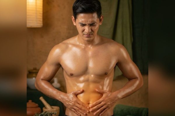 Man holding his abdomen in discomfort