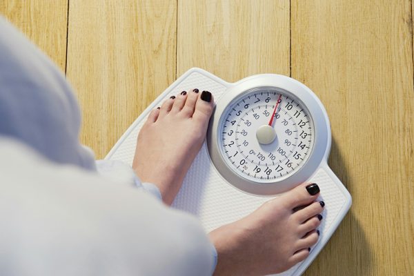 Checking weight on a bathroom scale