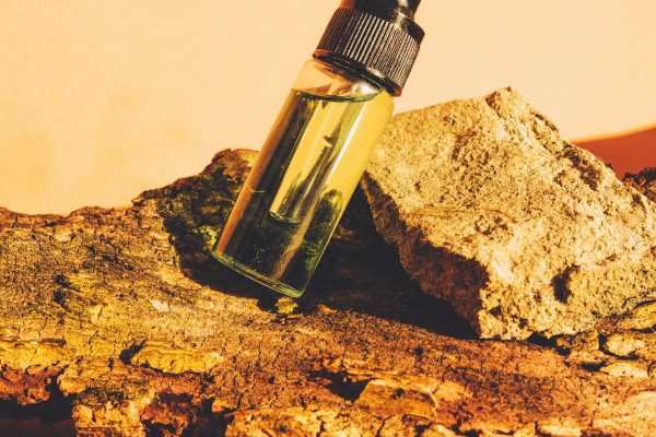 Spa cosmetic oil in creative composition. Natural skin care